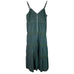 Cute Options Women's Size XL Green Tiered Rayon Lace Midi Sundress